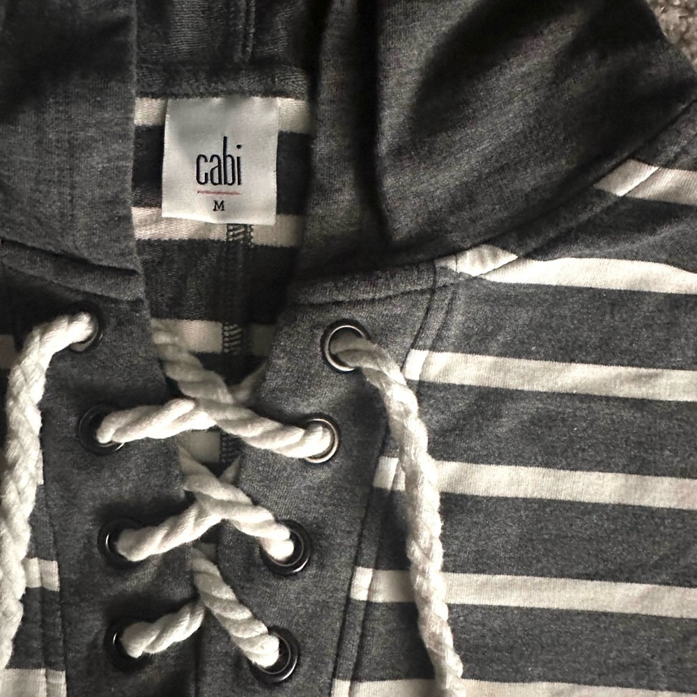 Cabi Charcoal and Ivory Lace-Up Hoodie